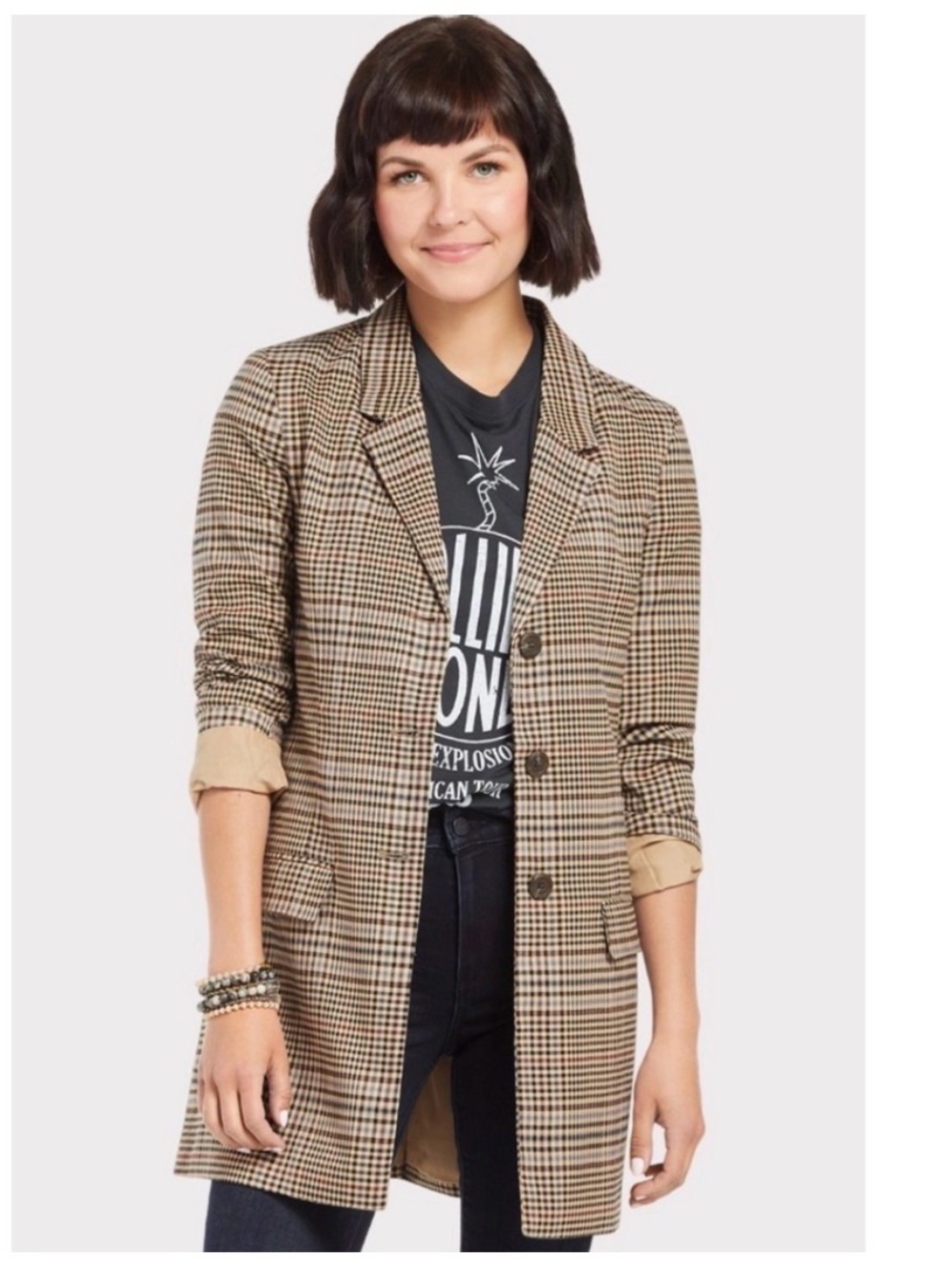BB Dakota long plaid blazer